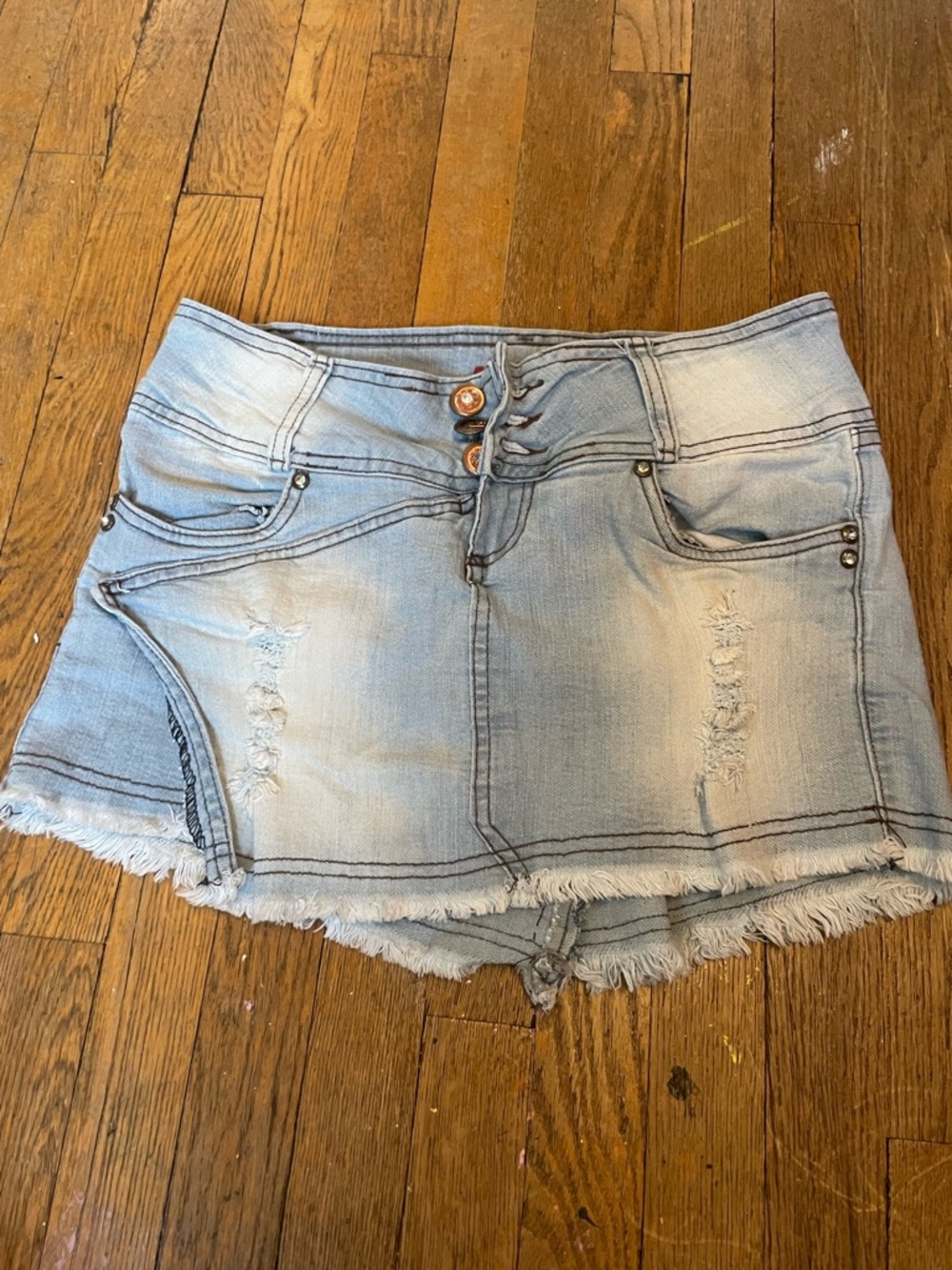 Y2K Light Blue Distressed Denim Mini Skirt